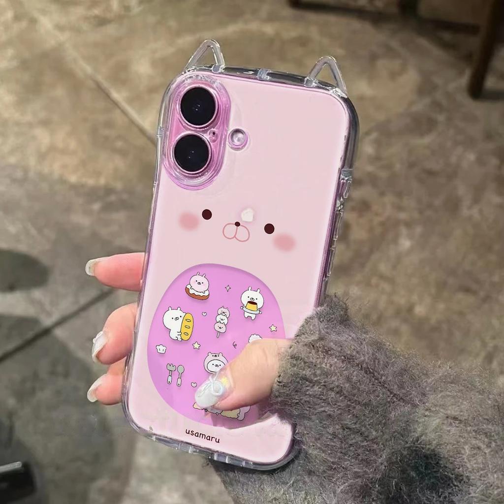 Big Mouth Hollow Bear iPhone17Pro Cat Ears Phone Case Air for Apple 16 Transparent 15 Cute 14 Soft