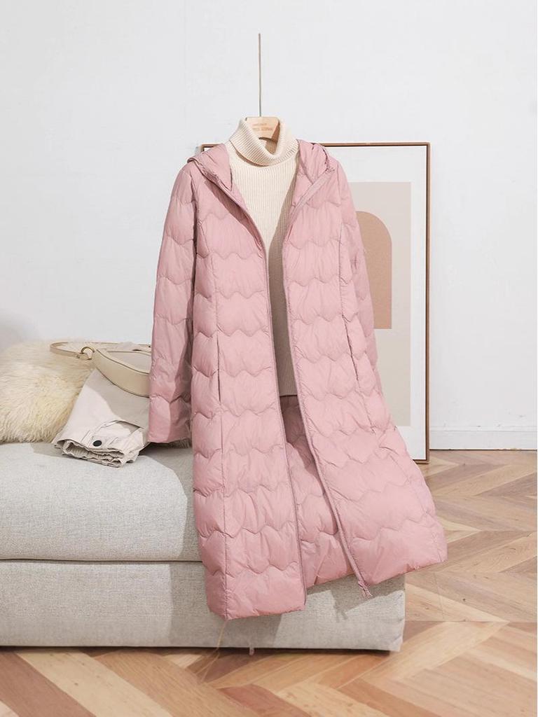 Women's Lightweight Plus Size Hooded Down Coat - Long, Warm, Loose-Fit for Middle-Aged/Elderly Winter Wear