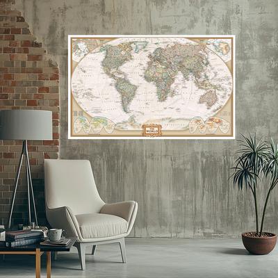 Carte du Monde-Pays avec Villes, Grandes Impressions Affiche Murale Décoration Art Maison Bureau Suspendre Image Non Encadrée Fournitures de Voyage