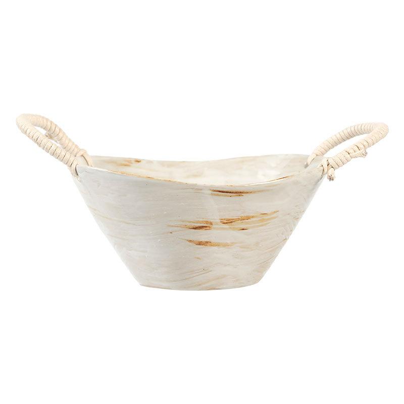 Old-Fashioned Ceramic Binaural Bowl, Retro Braided Rope, Hand-Held Bowl, Tableware Bowl, Restaurant, Japanese Salad Bowl, Household Bowl.