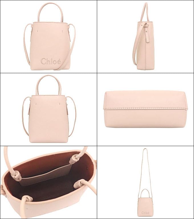 Chloe SENSE Shiny Calf Leather Micro Tote Shoulder Bag I10 Cement for Women (CHC23UP873 Pink) [Brand Name] [Used]