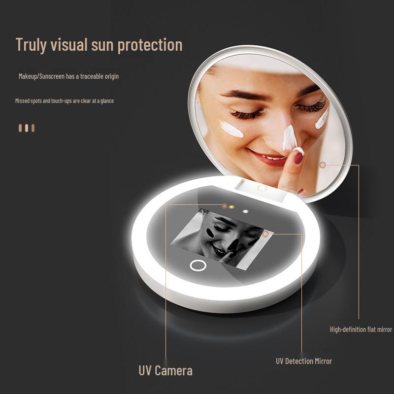 Portable LED Smart UV Sunscreen Makeup Mirror with Eye Protection