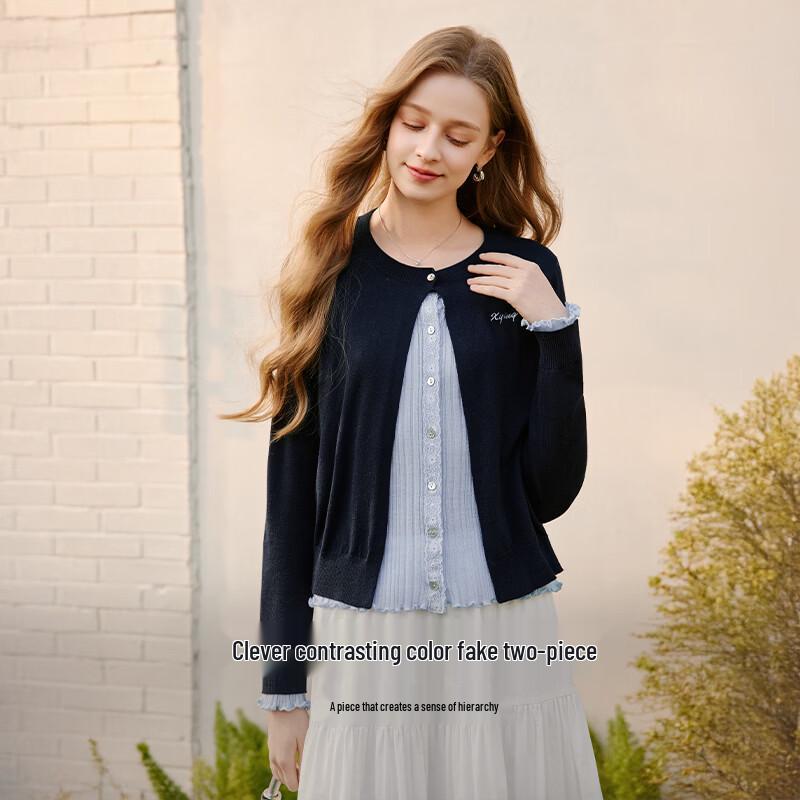 Xiangying Women s Faux Two-Piece Knit Cardigan M