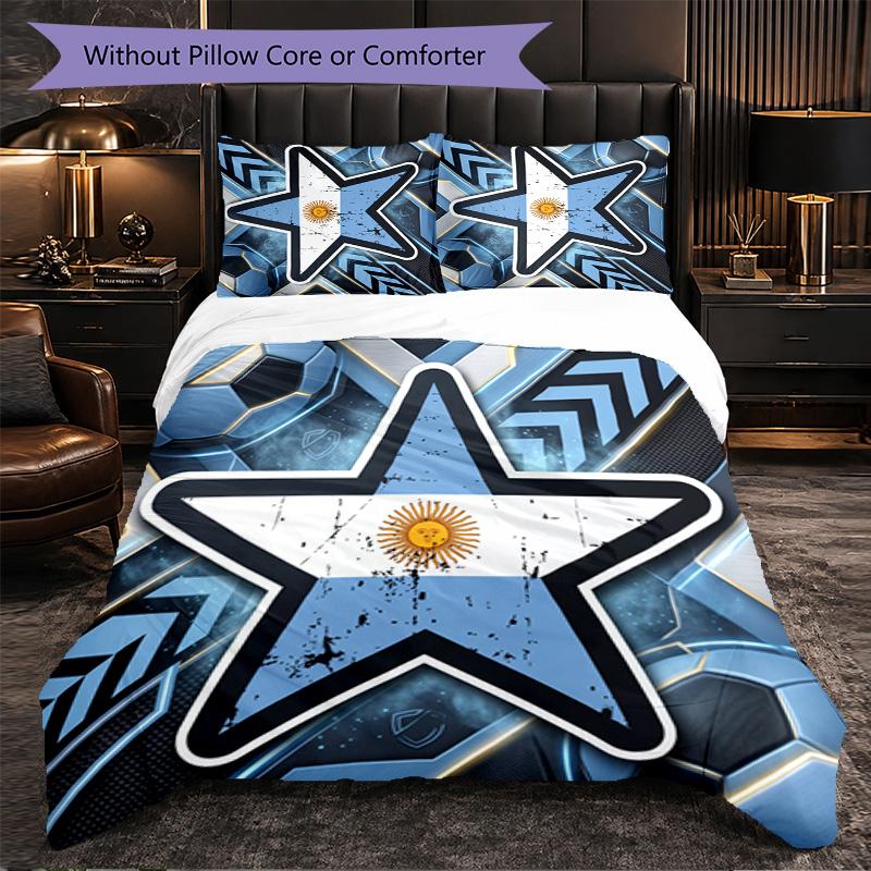 Argentina Football Pattern 3 Pieces Bedding Set Soft Microfiber Duvet Cover with Pillow Cases for Bedroom