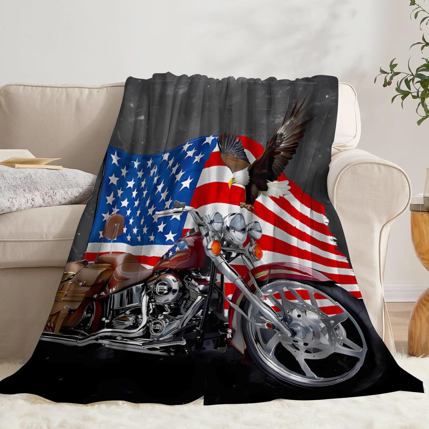 

American Flag Motorcycle Pattern Flannel printed blanket suitable for all seasons suitable for living room office sofa travel 75x90cm