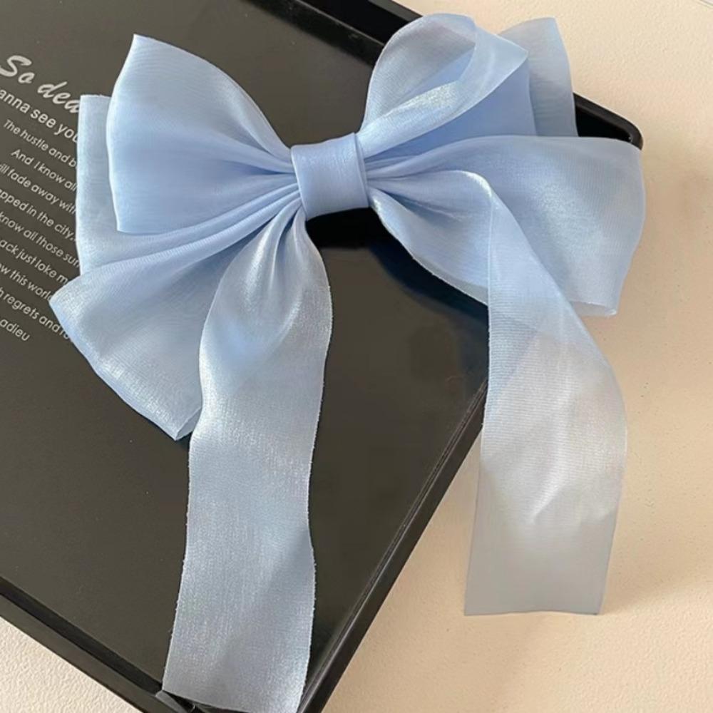 Sweet Colors Shining Satin Bowknot Hair Clip Big Ribbon Bow Barrette Solid Color Scarf Hairpin Ponytail Clip Hair Accessories