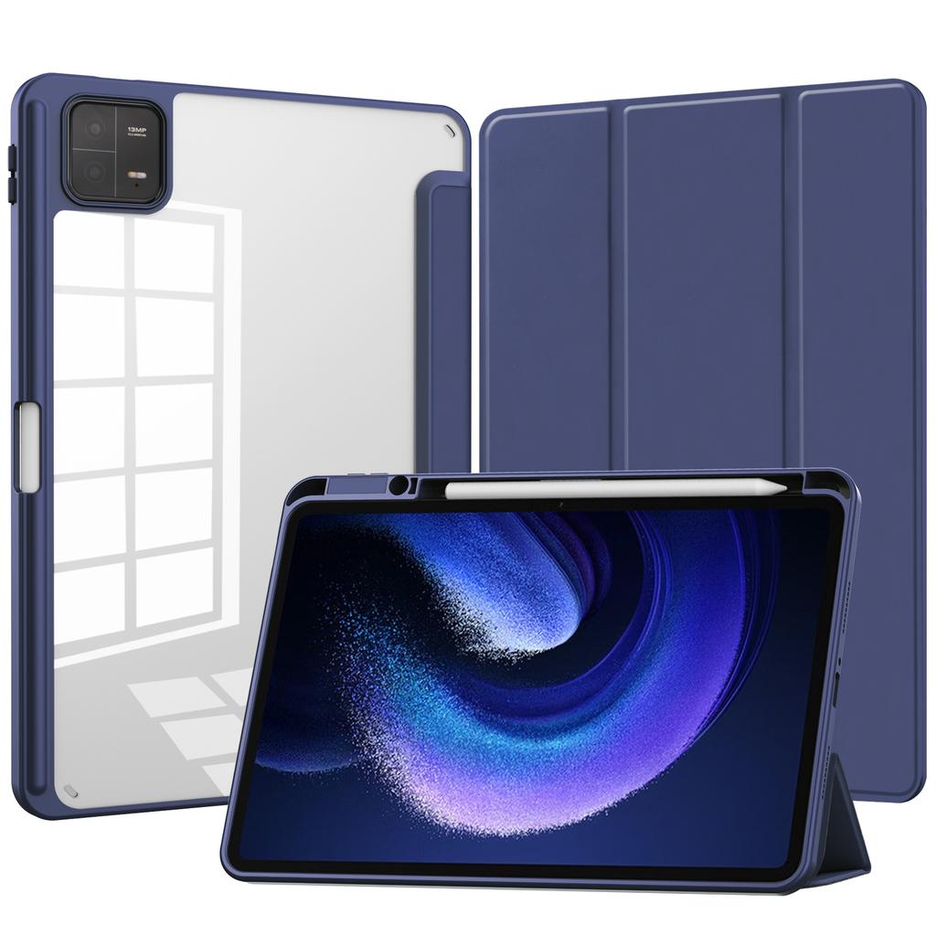 For Xiaomi Tablet 6 Protective Case with Pen Slot 11in Tri-fold Leather Case Acrylic Transparent 6pro Shell