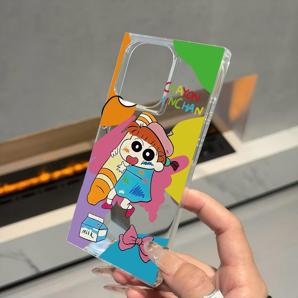 

Clear Square Back Tube Case Protection For iPhone 12 15 Plus 13 14 Pro Max 11 16 ProMax Anti-Oxygen,Pencil Shin-chan Pattern Casing iphone 16