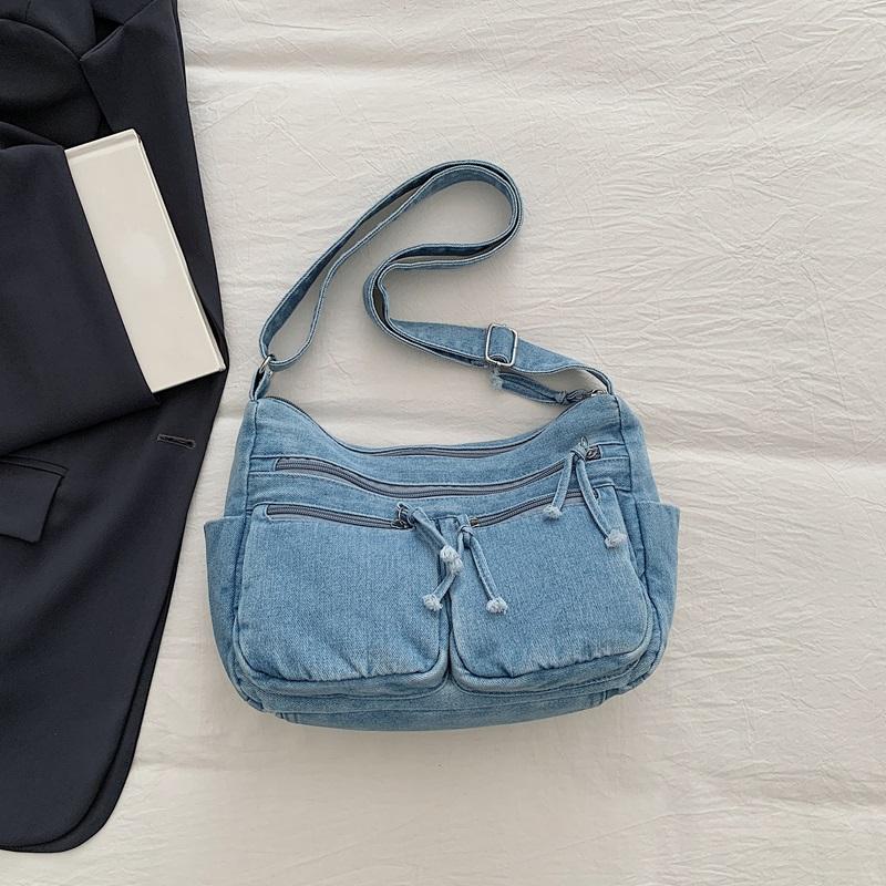 Denim Bag Women's Large Capacity Shoulder Bag Multi-Pocket Commuter Crossbody Bag