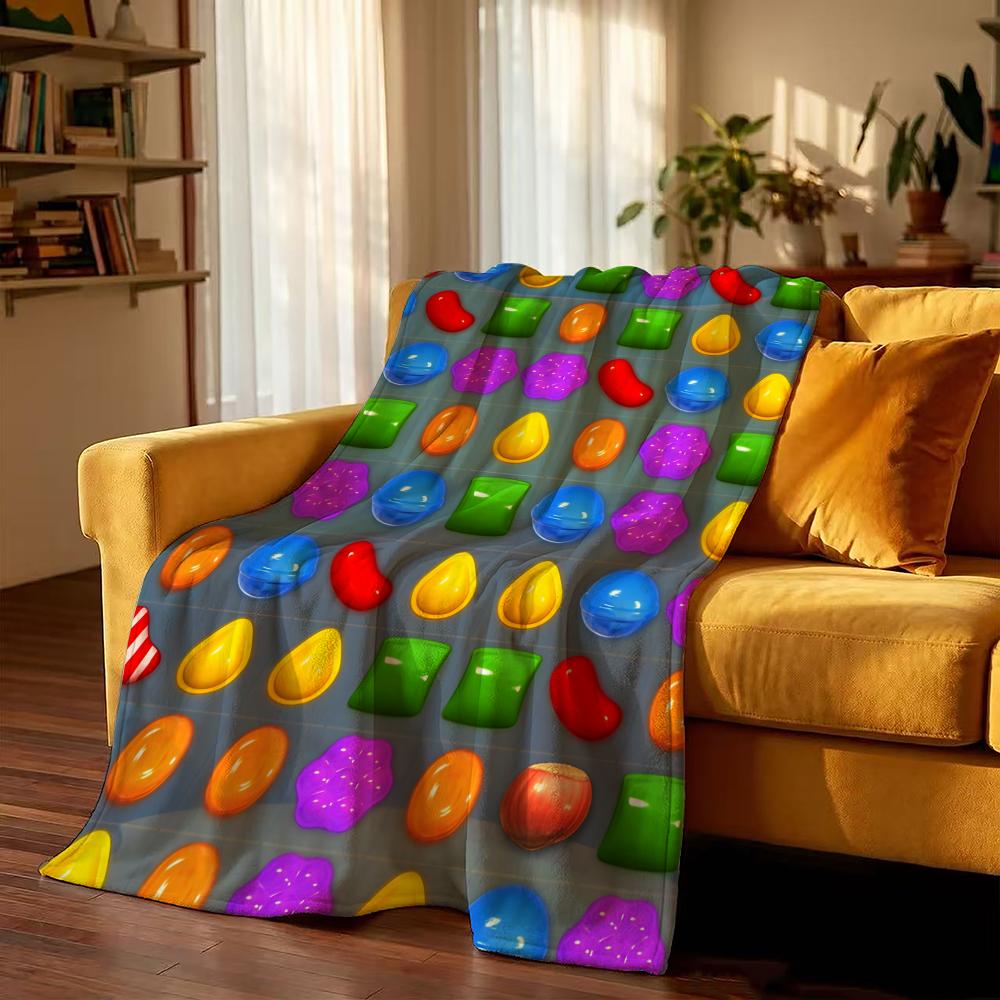 Game C-Candy C-Crush S-Saga Throw Flannel Blanket Skin Soft Suitable for Sofa Living Room Bed Travel and Gifts