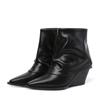 Damskie Buty 2026 Nowe Damskie Botki z Bocznym Zamkiem Modne Odwrócona Krawędź Biurowe i do Kariery Seksowne Szpiczaste Botki na Koturnie