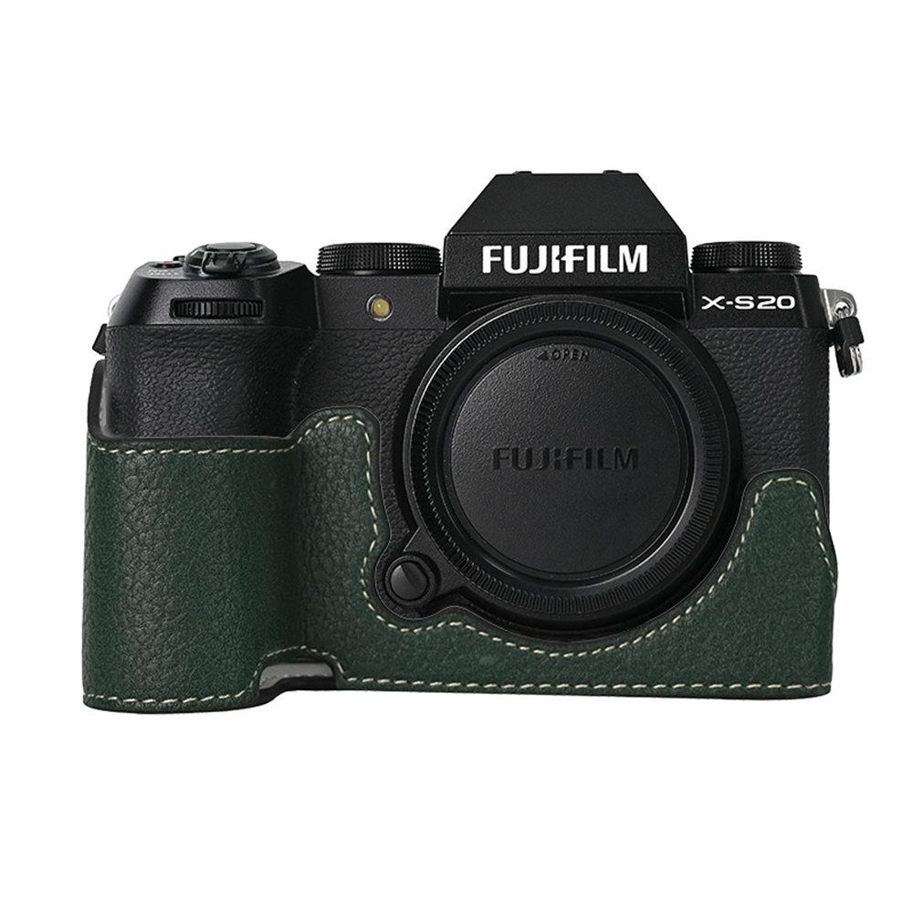 

Магнітний напівчохол для камери зі шкірозамінника для Fujifilm XS20 Fuji X-S20 Зі шкірою типу лічі Кришка з нижнім отвором зелений