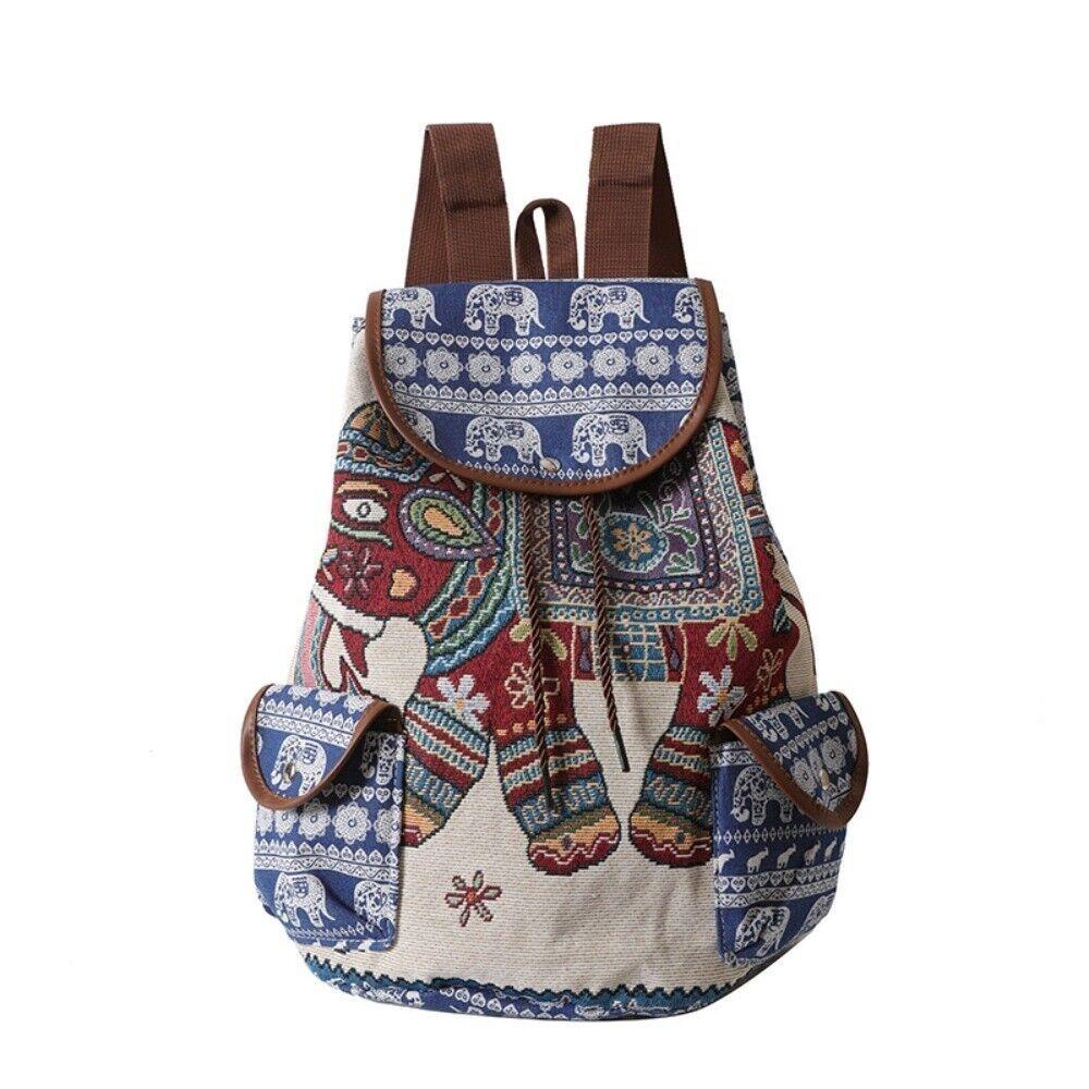 

Fashion Ethnic Style Embroidery Knapsack Casual Canvas Animal Drawstring Backbag Jacquard Elephant Owl Bucket Back Bag Beach