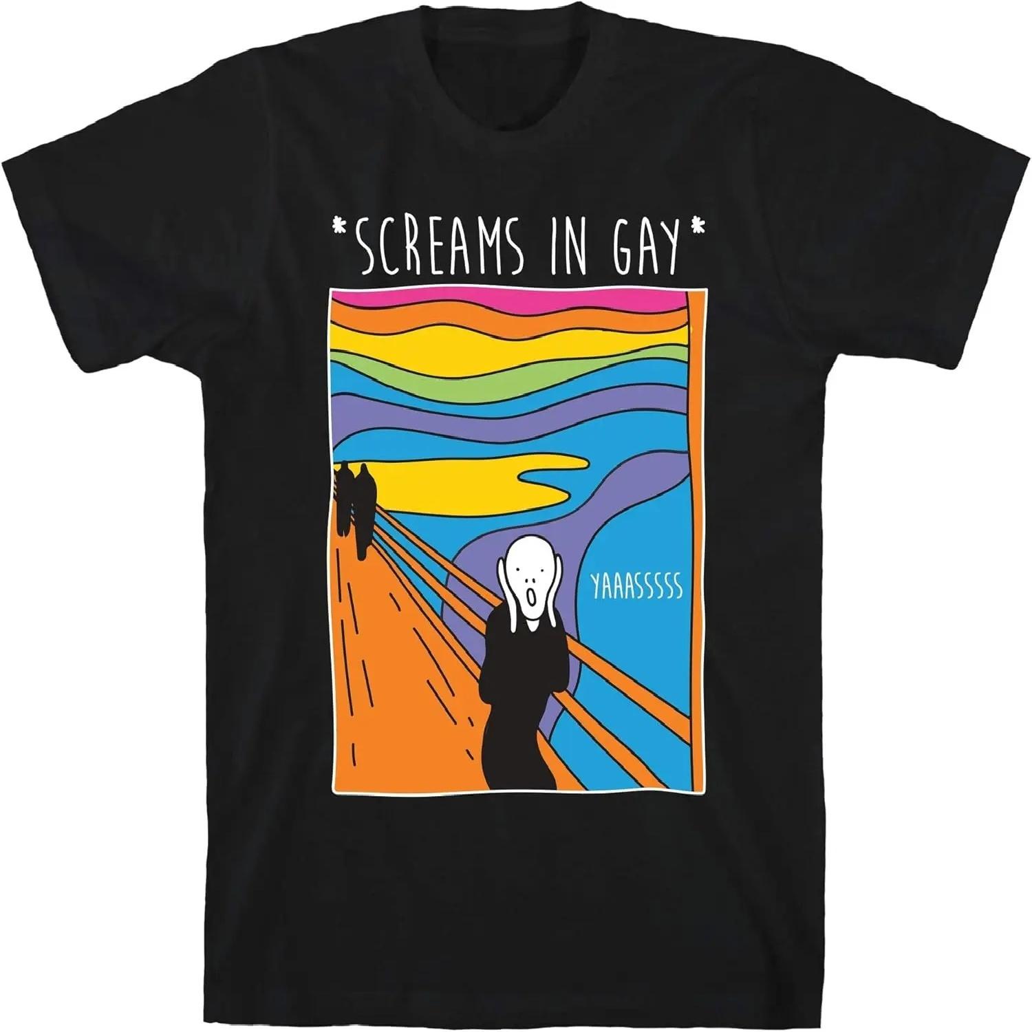 

LookHUMAN Screams in Gay Edvard Munch Parody Black Men s Cotton Tee XXXXXL
