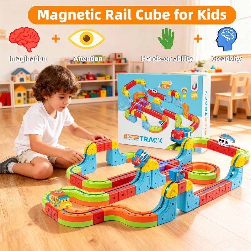 Magnetische Kindereisenbahn-Gleisspielzeug DIY-Montage Antischwerkraft Elektrische Eisenbahn-Gleisbahnauto Bausteinwürfel Kinder Weihnachtsgeschenke