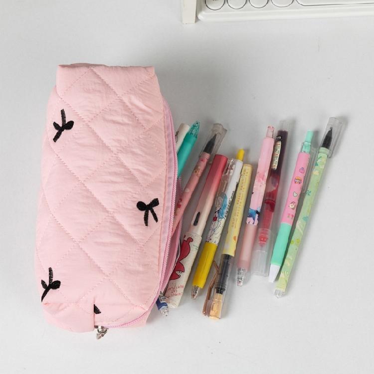 High Capacity Pencil Case Bowknot Print Pen Pouches Pencil Organizers Storage Bag Travel Cosmetic Bag for Women Student