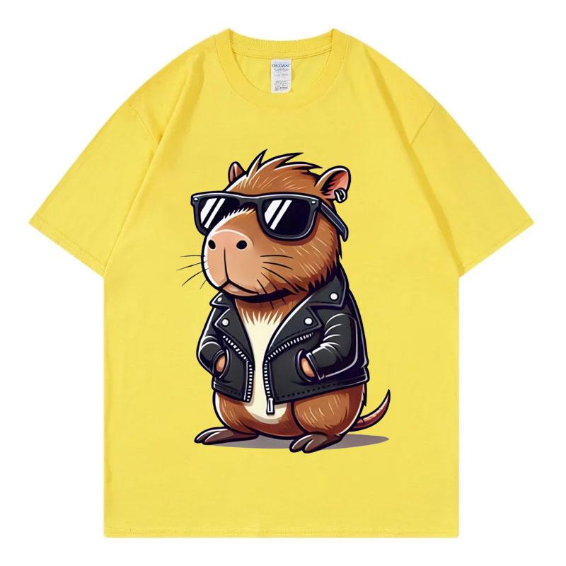Fashion Cool Capybara Cute Animal Graphic T Shirts High Street Trend Short Sleeve T-shirt Men Women Casual Loose Cotton T-shirts