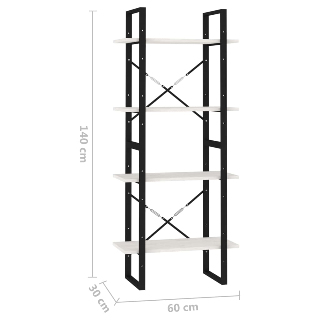 Bookshelf 4 Shelves White 60 X 30 X 140 Cm Solid Pine Wood