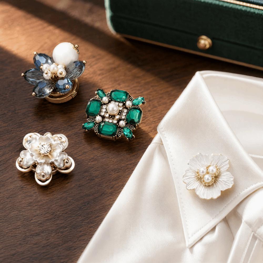 High-quality Floral Rhinestone Collar Buttons Floral Flower Decorative Shirt Buttons Diy Clothes