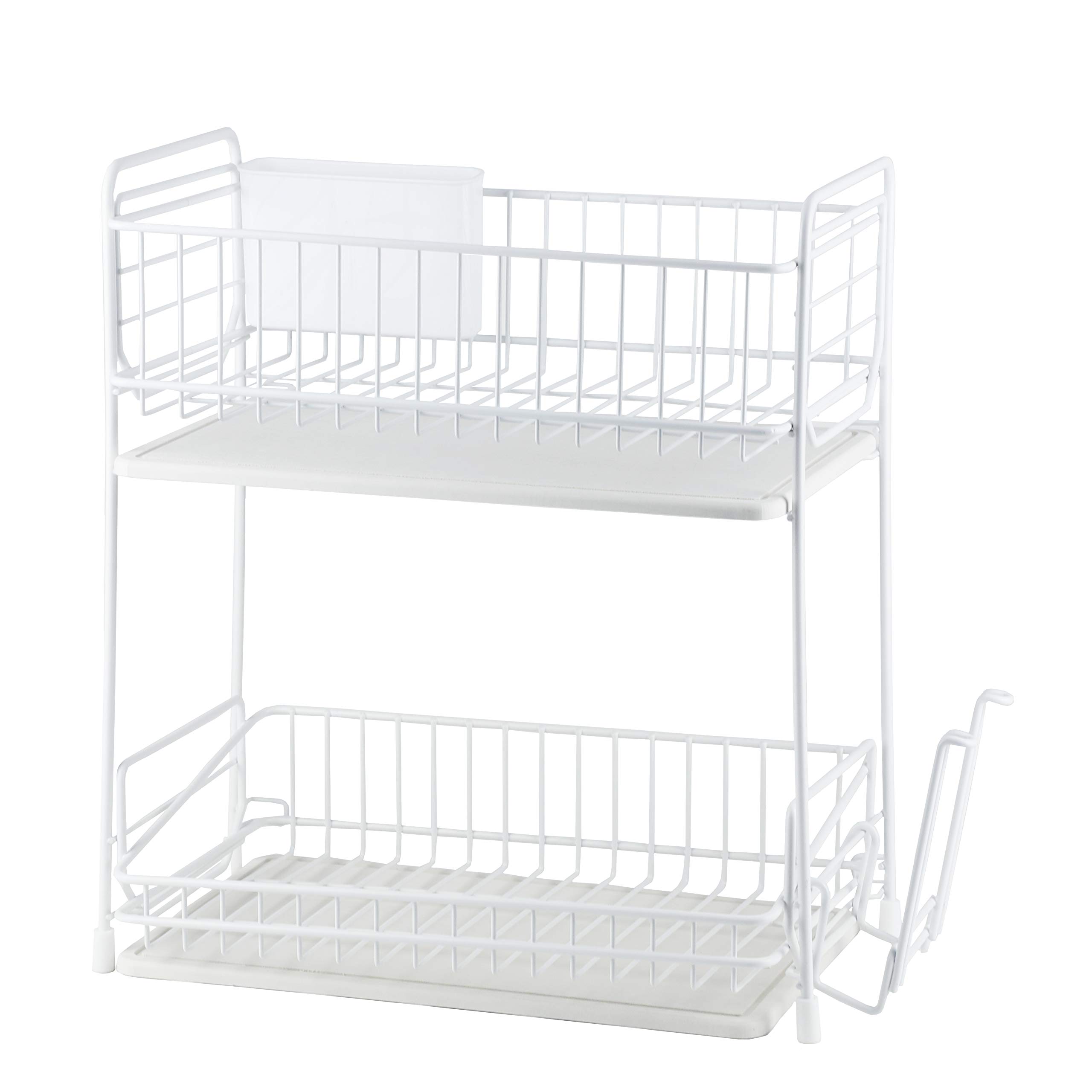 

Корзина для сушки посуды Pearl Metal Iron, 2-ярусная, узкая, белая, с поддоном из диатомитовой земли, AZ-5513