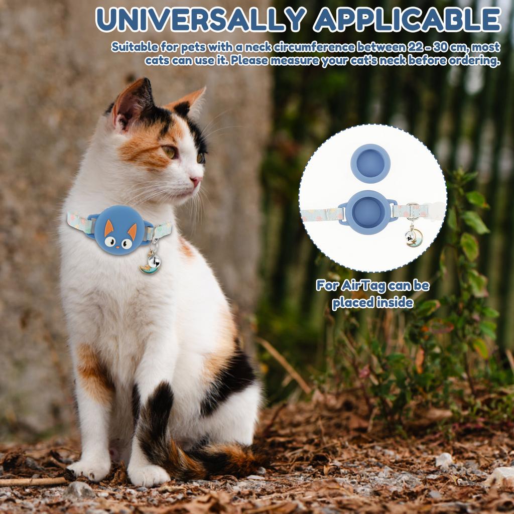 Pet Collar Silicone AirTag Cat Collar 22-30 cm Adjustable Dog Tracker with Bell Anti Loss Waterproof Reflective Kitten Collar