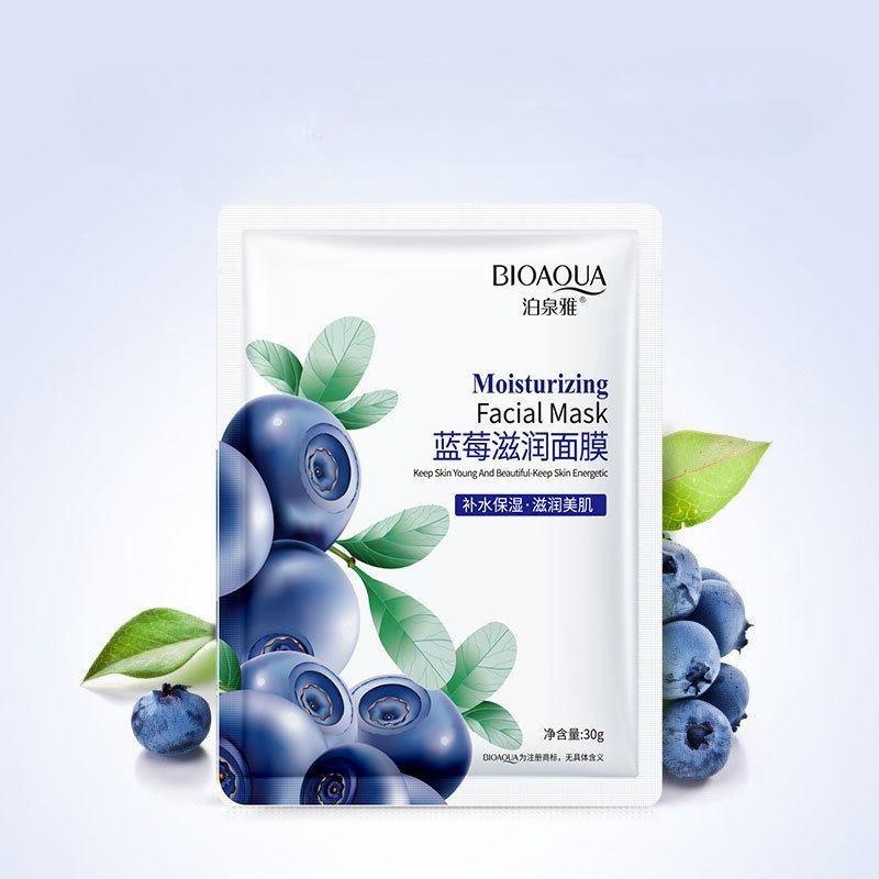 BIOAOUA Maschera Idratante ai Mirtilli Idratante Ripristina l'Acqua Migliora la Pelle Secca Illuminante Maschera alla Frutta 30g