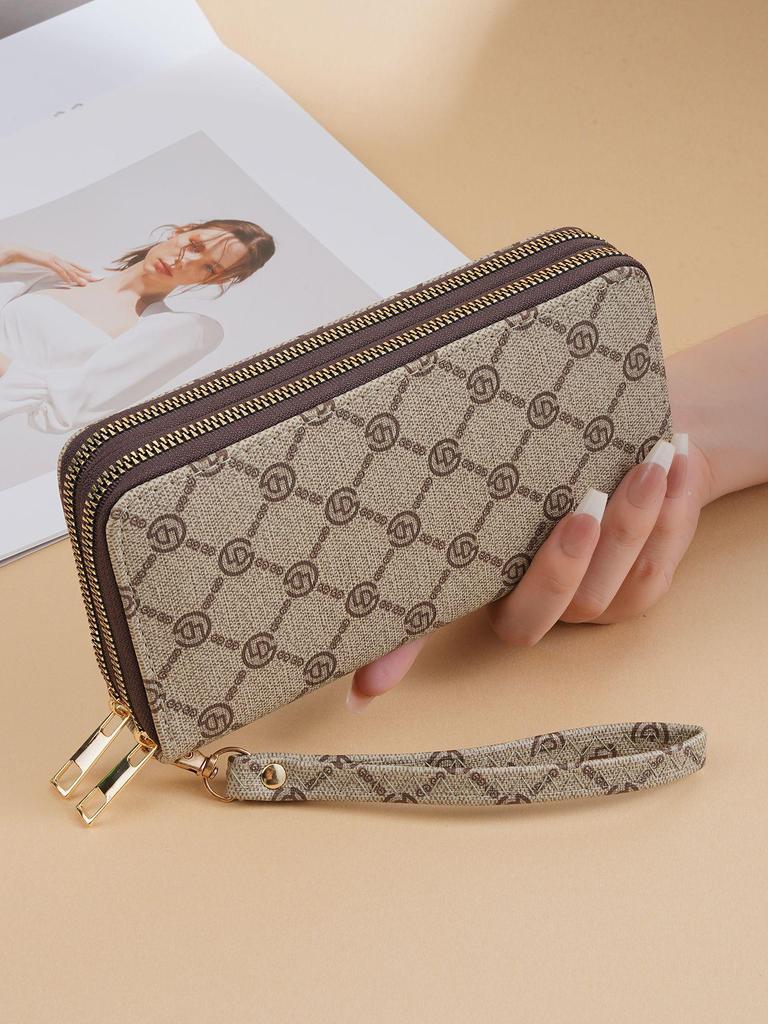 Women's Large Capacity Vintage Monogram Clutch: 2025 Double Zipper Long Wallet & Handheld Phone Bag