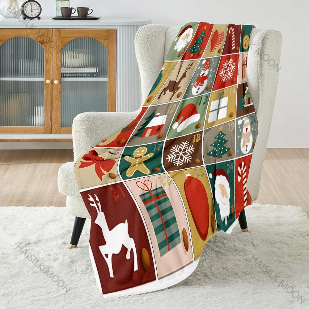 Festive Christmas-themed Illustrated Designs Blanket Flannel Material Soft Warm for All Seasons Home Outdoor Camping Picnics RV