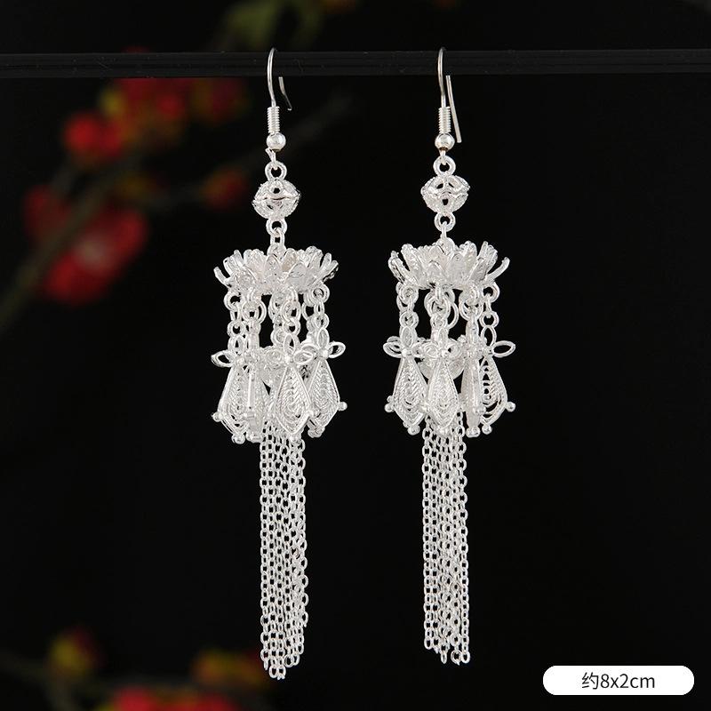 Cold Miao Silver Earrings Lotus Butterfly Long Fringed Niche Design Women's Earrings