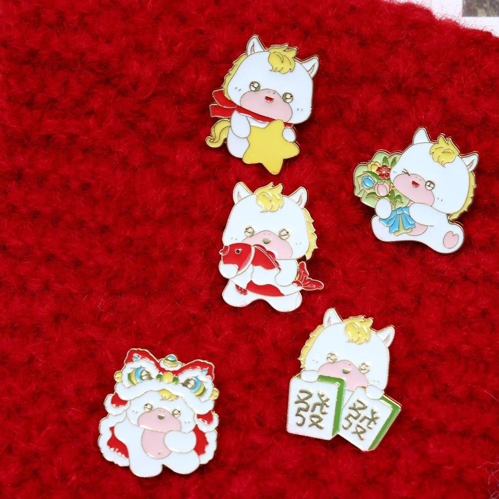 Zinc Zinc Zinc Alloy Zodiac Horse Brooch Cartoon New Year Lapel Pins Metal Steed Brooch  New Year Gift