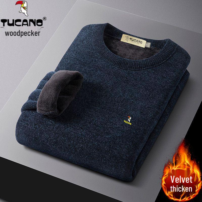 

Woodpecker Men s Plus Velvet Long Sleeve Knit Sweater - Winter Chenille Solid for Middle-aged & Elderly 185/100A [165-185 lbs]