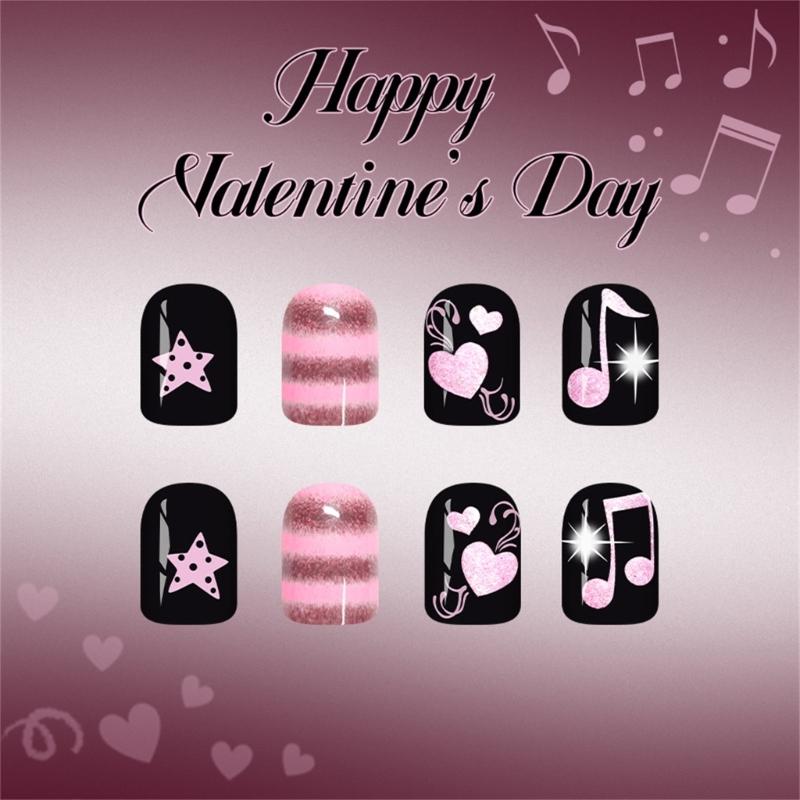 Pack of 48 Shining Artificial Nail for Special Occasions Featuring Rose Red Love Heart Glitters Valentines Theme