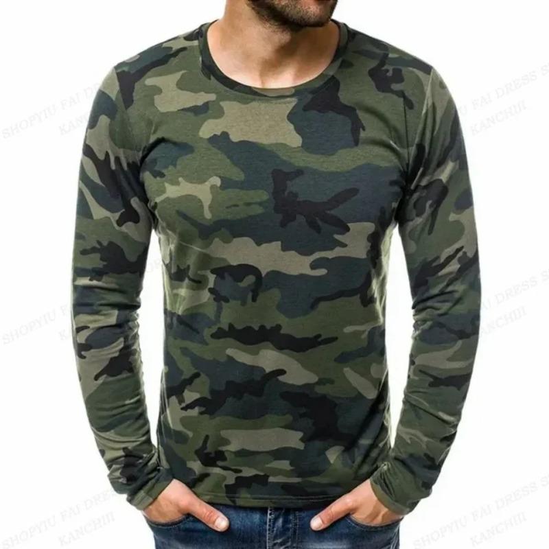 Men's Outdoor Camouflage Warrior Hunting Sports Long Sleeve Fashion Loose Round Neck T-shirt Top Military Tactics