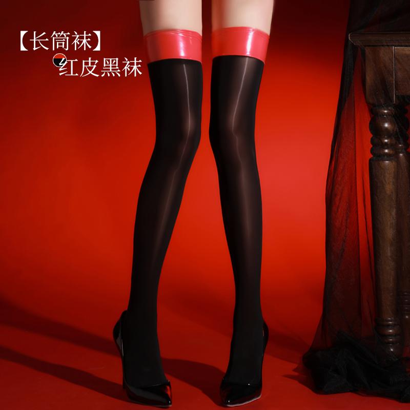 Sexy Women PU Patchwork Oil Glossy Shiny High Stockings Vintage Tights Shaping Elastic Stockings Overknee Faux Leather