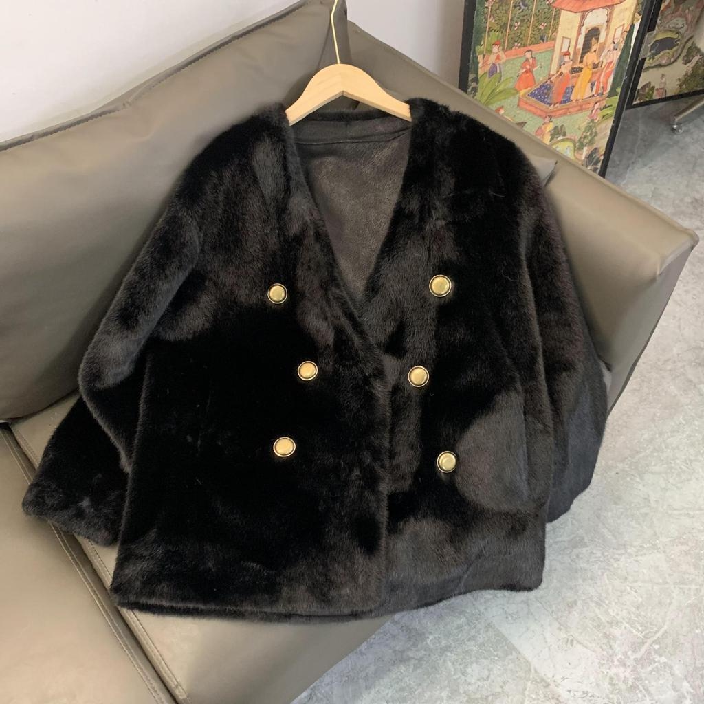 New Korean Style Women's Double-breasted Mid-length Imitation Mink European Mink Fur Women's Winter Eco-friendly Fur