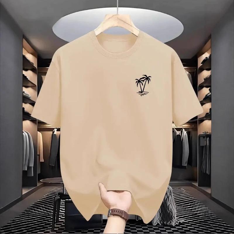 2025 New Round Neck Short-sleeved Tops Coconut Tree Print Short-sleeved T-shirt
