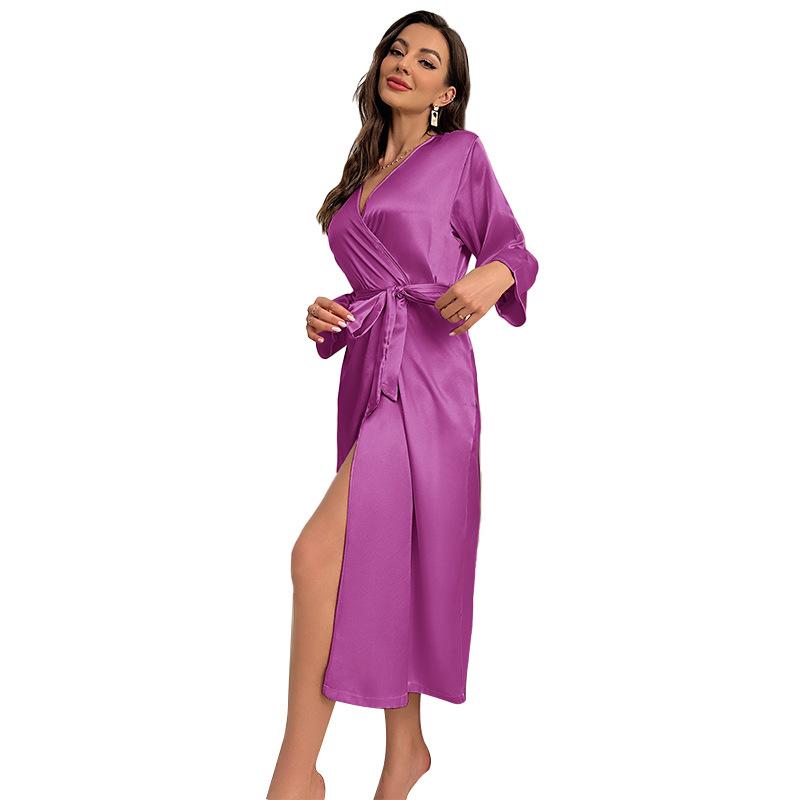 Danny Lin Faux Silk Long Sleeve Nightgown & Tie Bathrobe for Women - Fashionable, Sexy, Casual Homewear