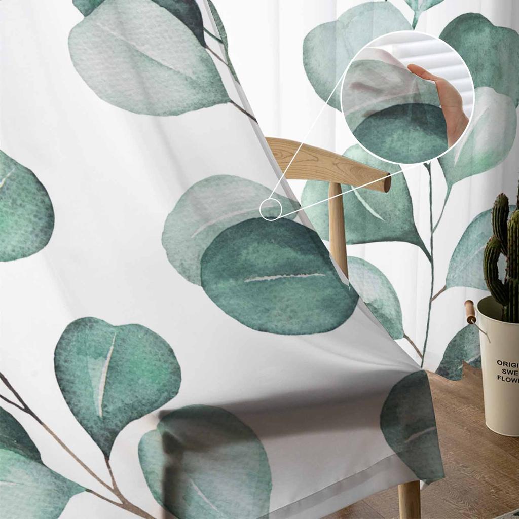 Eukalyptusblattzweige Tüll-Fenstervorhänge für Schlafzimmer Luxus-Wohnkultur Vorhänge im Wohnzimmer Chiffon-Paneele