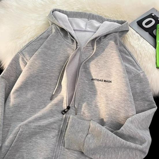 Męska Bluza z Kapturem Jesień Zima Sznurek Luźny z Kapturem Zapinana na Zamek Kardigan Okrycie Wierzchnie z