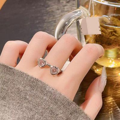 2 Pcs Couple Rings Sunglasses Shape Rhinestone Decor Adjustable Polished Open Ring Alloy Anniversary Gift Finger Jewelry