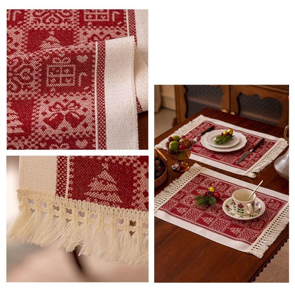 Polyester Christmas Table Runner Cartoon Pattern Santa Claus Pattern Table Flag Multi-Color Tassel Snowflake Pattern