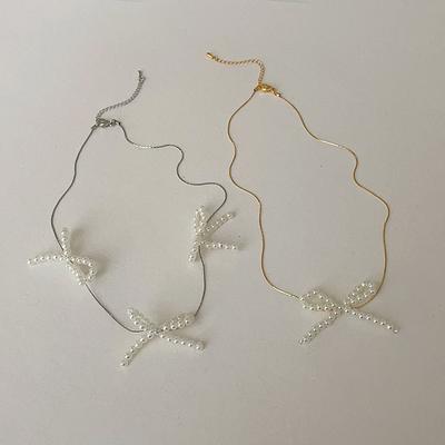 French Retro Niche Pearl Bow Necklace Female Design Sense Personality Sweet Versatile Temperament Neck Chain Collarbone Chain