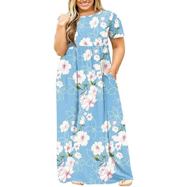 Women's Fashion Plus Size Loose Casual Short Sleeve Round Neck Dress