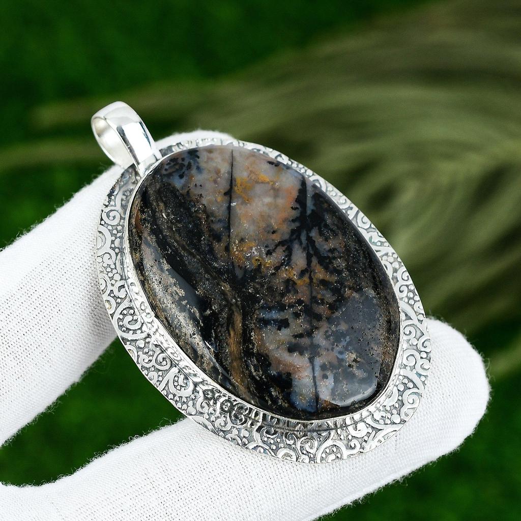 Gift For Women Pendant 925 Sterling Silver Natural Honey Dendrite Opal Gemstone
