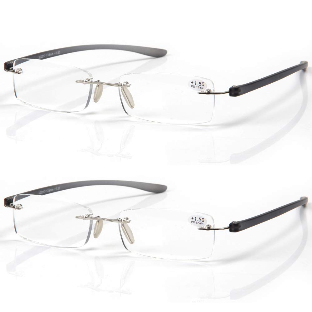 Qi Song Rimless Reading Stylish Reading Power Range to Set of [Qi Song] Two-Piece Set, Ultra-Lightweight Glasses, Glasses, "+1.0 +4.0" (+3.5, Gray, 2)