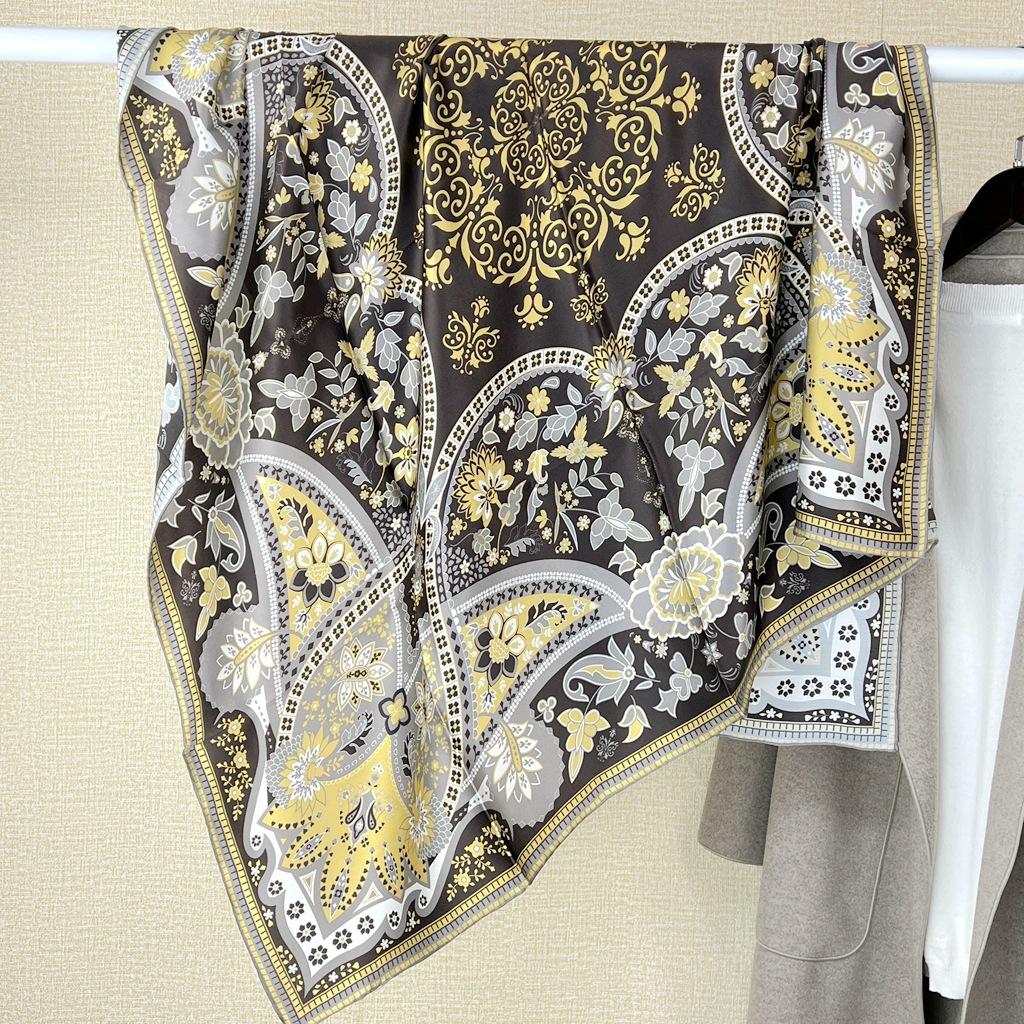 Waist Drum Flower Beautiful Mulberry Silk 110 Square Scarf Handmade Hemmed Silk Scarf Shawl