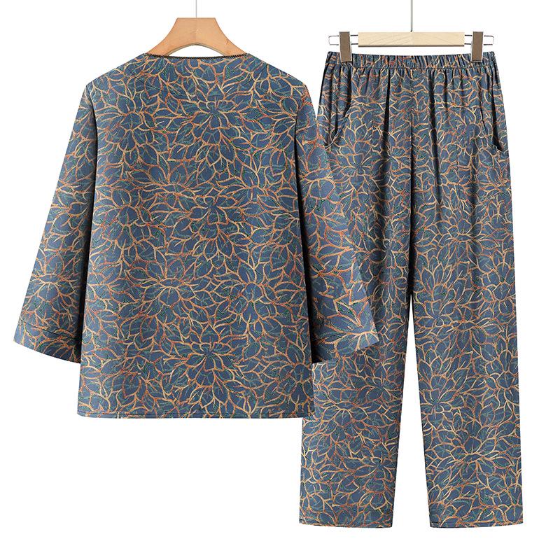 Mid-Sleeve Summer Shirts for Middle-Aged and Elderly Women, Grandma Style Home Wear Set