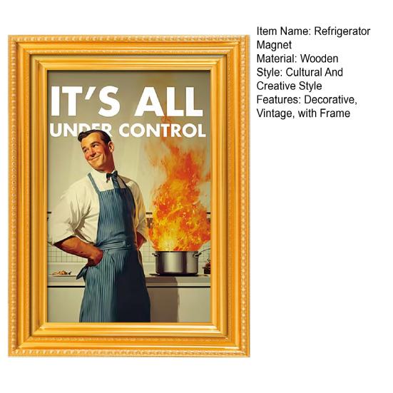 1/5Pcs Vintage Poster Cat Refrigerator Magnet 3D Wooden Retro Painting Frame Fridge Magnet Home Kitchen Office Decoration