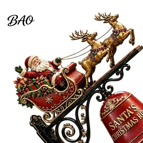 Decorative Doorbell for Christmas Bell Wall Hanging Decoration, Santa Sleigh Reindeer Ornament, Large Traditional Seasonal Clock Porch Door Fireplace