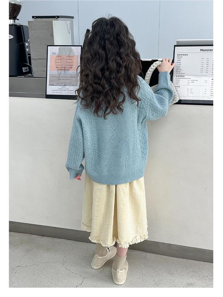 Strickpullover & Rock Set für Mädchen Herbst 2025 - Zweiteiler im koreanischen Stil für große Kinder.